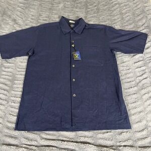 Callaway‎ Golf Collection Mens Medium Navy Blue Linen Rayon Button Front Shirt